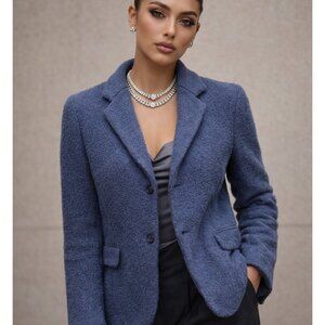 Vintage y2k retro rare boucle wool fitted blazer denim blue